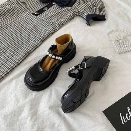Luxury Pearl Lolita Sweet Retro Designer Mary Jane Shoes Women Gothic Platform Wedges Flats Ladies Party Buckle Strap Zapatos
