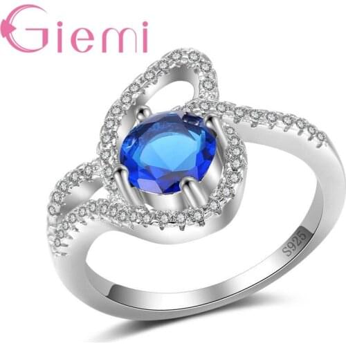 New 4 Colors 100% 925 Sterling Silver Ring Romantic Finger Ring for Women Ladies Crystal Wedding Jewelry Ladies Bague