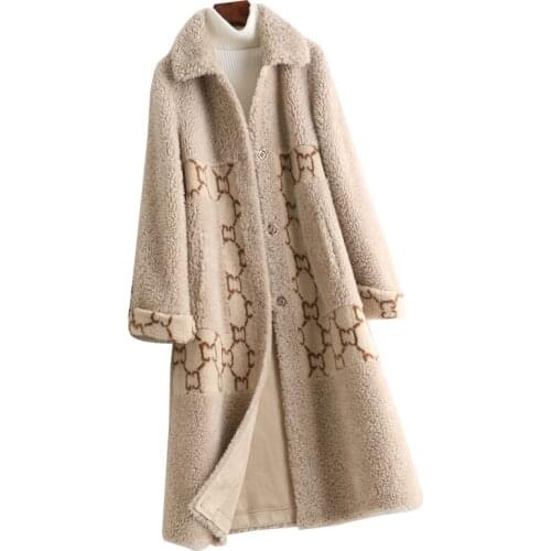 Genuine Wool Blend Fur Coat Winter Women Fur Outerwear Overcoat LF2121