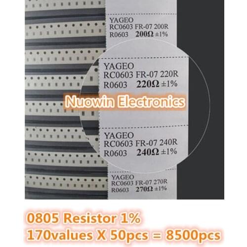 0805 SMD Resistor Sample Book 1% Tolerance 170valuesx50pcs=8500pcs Resistor Kit 0R~10M 0R-10M 0R 1R-10M
