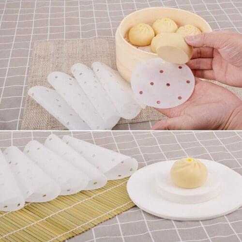 100pcs Air Fryer Steamer Liners Premium Perforated Wood Pulp Papers Non-Stick Steaming Basket Mat Baking Cooking Tools