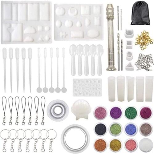 108 PCS Resin Casting Molds and Tools Set,Jewelry Craft Moulds with Drill and Bag,DIY Silicone Epoxy Resin Molds