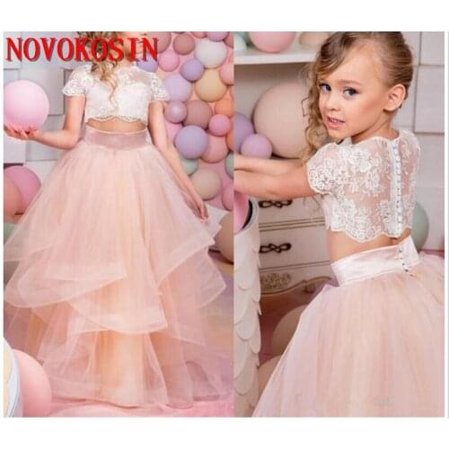2019 Vintage Back Open Flower Girl Dresses For Wedding Ball Gowns Lace Tulle Sleeveless Girls Pageant Birthday Party Dress