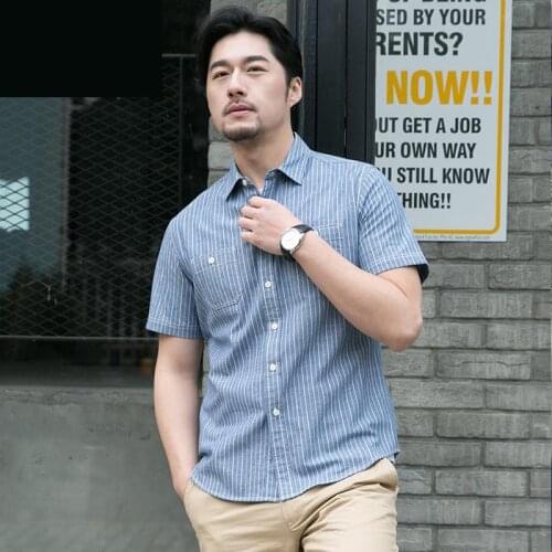 2019New Summer Men Short Sleeve Shirt Trendy Youth Striped Single Breasted Casual 100%cotton mens plus size MLXL2XL3XL4XL5XL6XL