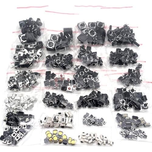500pcs/bag 25 kinds-each 20pcs 12*12/2*4 touch/push button/micro switch mixed kit package 3*6/4*4/6x6 push button key switch