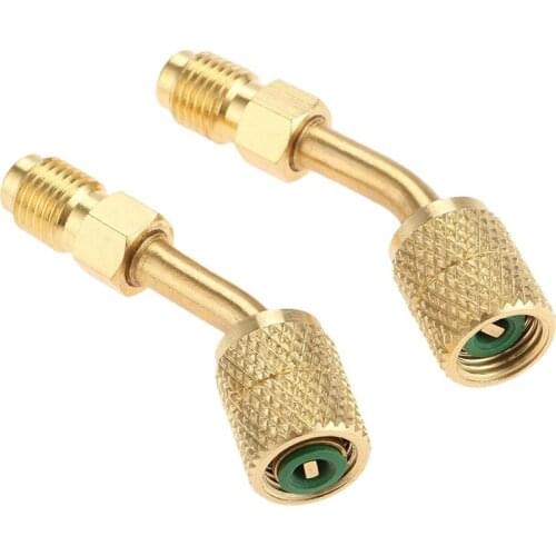 R410A Adapter 5/16 Inch Sae Female Quick Couplers To 1/4 Inch Sae Male Flare, 2 Pc 45 Degree Angled Charging Vacuum Adapter