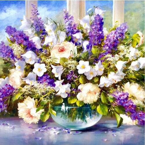 Purple Flower Diamond embroidery circle Device diamond painting rhinestone crystal painting home decoration