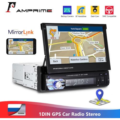 AMPrime 1DIN GPS Car Radio Stereo 7" audio Stereo Autoradio Bluetooth Retractable Touch Screen FM radio coche Multimedia Player