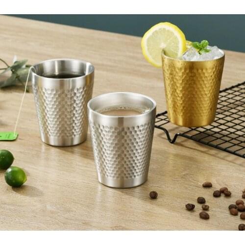 Stainless Steel Double Layer Water Cup Diamond Hammer Water Cup Beer Cup Coffee Cup