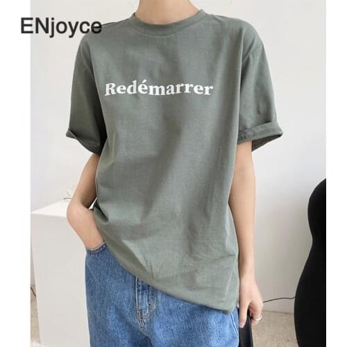 Fashion INS Style Letters Printed T-shirt Women Casual Short Sleeve Pullovers Loose White Cotton Tee Simple Basic Tops Summer