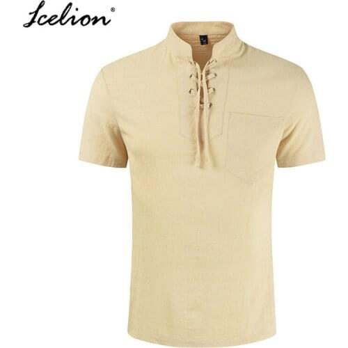 IceLion 2021Men T-shirts Solid Color Lace Mens Short Sleeve V-Neck Fashion Mens T-shirt Fitness Casual Tshirt For Men