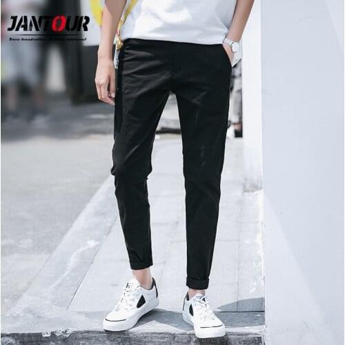 Jantour 2021 New Spring Summer Mens Casual Pants Solid color Slim Fit Stretch Men Trousers Vacation Cotton Casual Pants Male