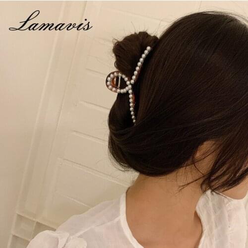 Korean Girl Hair Clip Lady Clip Elegant Simple Grab Clip Cross Pearl Hair Grab Clip Temperament Plate Hair Accessories