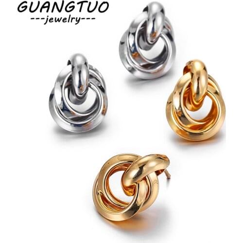 Korea Geometric Double Round Circle Stud Earrings For Women Punk Creative Simplicity Ear Stud Brincos Party Jewelry Gift EB2202