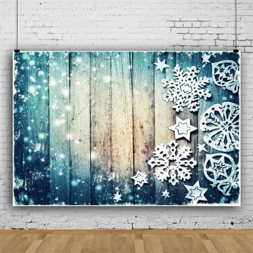 Laeacco Winter Blue Wooden Board Snowflake Light Bokeh Christmas Photo Background Photographic Backdrop For Photo Studio