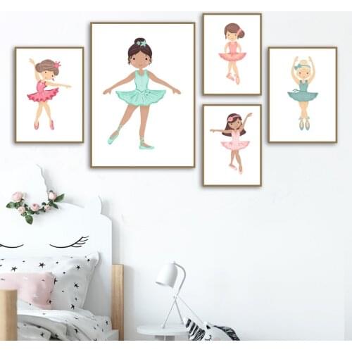 Cute Dancing Ballet Girl Nordic Posters And Prints Wall Art Canvas Painting Cartoon Wall Pictures For Kids Room Baby Room Decor