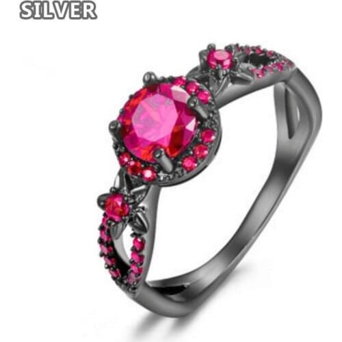2colors Trendy Wedding Bands Alloy Black Color Love Ring Purple Red Cubic Zircon Rings For Women Fashion Party Ring Jewelry
