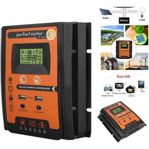 MPPT Solar Charge Controller PWM 30A 50A 70A Solar Power Battery Regulator 12V 24V Auto Dual USB LCD Display Load Discharger