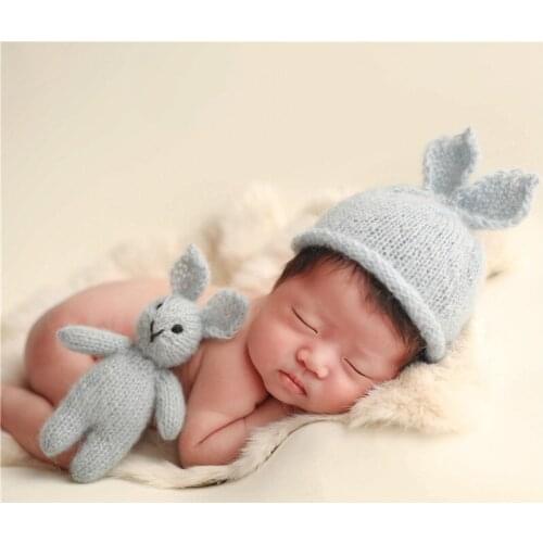 Bunny Stuffed Animal Toy Plus Hat Crochet Tiny Rabbit Photo Prop Bunny Hat Pastel Blue Newborn Rabbit Bonnet Cap Birthday Gift