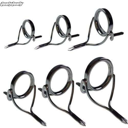 QUALYQUALY Fishing Rod Guides 6Pcs, Bait Casting Rod Kit Repair Silver Integrated Stainless Steel Set