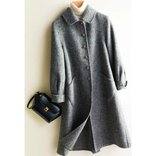 2020 New Double-faced Wool Coat Female Long Plaid Woolen Coats 100% Wool Jacket Autumn Winter Jackets for Women knx8678