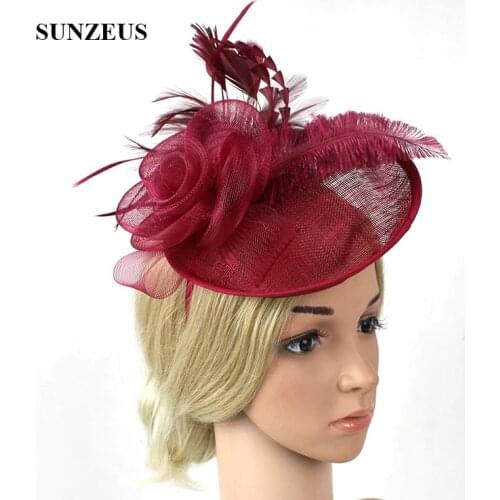 New Arrival Linen Bridal Hats Net Flower Feathers Party Hair Accessories Wedding Fascinator SQN034