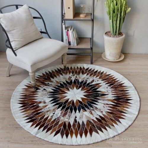 New Hand Stitching Cowhide Round Carpets, The Sitting Room The Bedroom Rugs, The Sofa Geometric Luxury Large Carpet