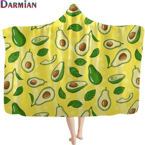 DARMIAN Cartoon Avocado and Tropical Leaves Print Hooded Blanket Soft Microfiber Washable Plush Fleece Blankets Home Decor Quilt