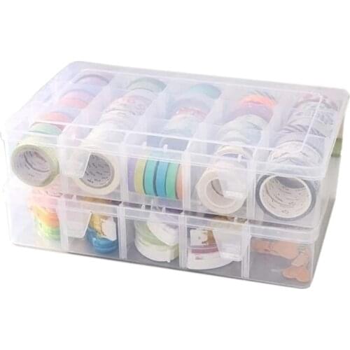 Crafts Organizer Storage Box For Washi Tape, Art Supplies And Sticker, 15 Compartments, Clear