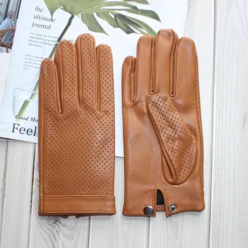 2021 New Mens Sheepskin Gloves Fashion Leather Gloves Touch Screen Hollow Breathable Thin Motorcycle Riding Driving Gloves