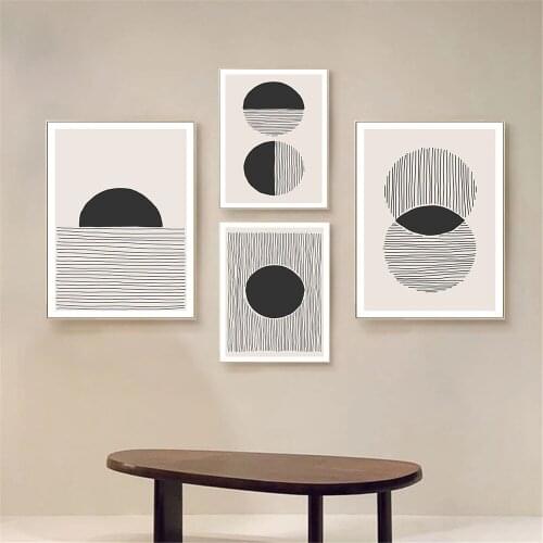 Moon Ocean Canvas Painting Modern Abstract Landscape Poster Black Beige Print Contemporary Wall Art Picture Living Room Decor