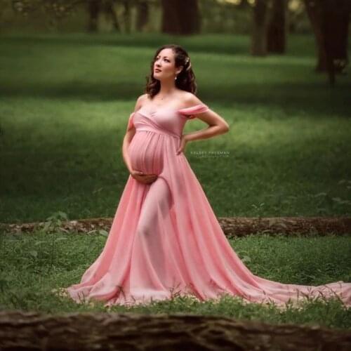 Sexy Maternity Dresses Chiffon Long Dress Split Open Front V-neck Pregnancy Dress Photography Prop Maxi Gown For Women Clothes