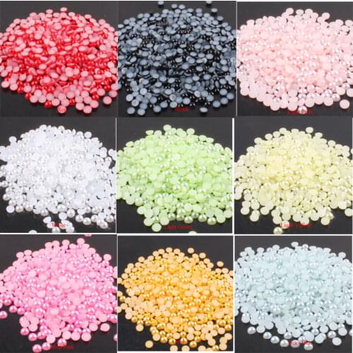 1000Pcs Pearls Half Round Round Beads for DIY Craft Scrapbook Decoration Glue Flatback Rhinestones for Nails Phone Applique E