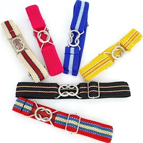 Fashion Pair Buckle Unisex Childrens Belt Elastic Fabricbelt Children Accessory Lazy Waistband Wild Elastic Jeans Rainbow Belt