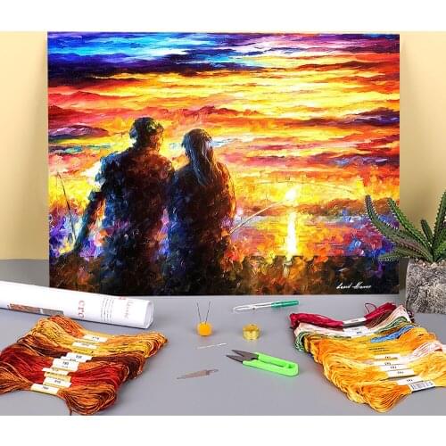 Fishing Two Printed Fabric 11CT Cross-Stitch Kit Embroidery DMC Threads Knitting Handicraft Sewing Painting Gift Design