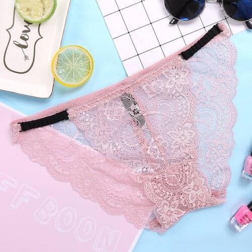 Sexy Low Waist Lace Panties Breathable Seamless Lace Lingeriei Sexy Transparent Lace Briefs Floral Hollow Out Lace Briefs 2xl