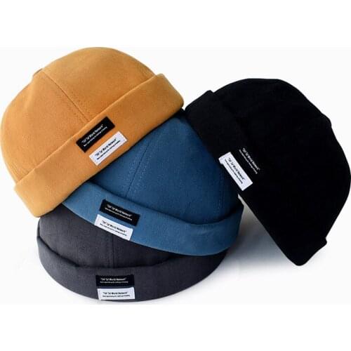 Men Women Retro Dome Melon Brimless Beanie Cap Unisex Skullcap Sailor Cotton Mechanic Trendy Color Elastic Panels Docker Hat