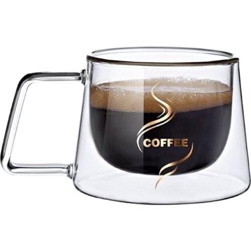 Double Wall Insulated Glasses Coffee Mugs with Square Handle Durable Unique Coff