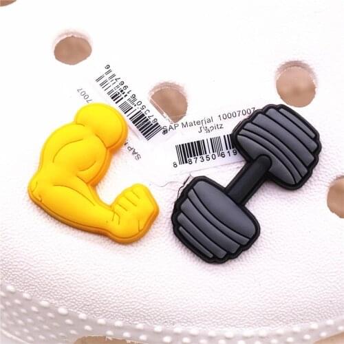 High Quality Fitness Shoe Charms Dumbbells and Muscles PVC Shoes Decorations Sandals Accessories fit Croc JIBZ Kids Party Gifts