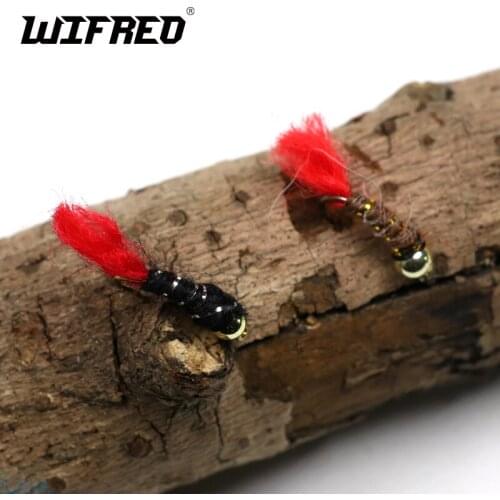 Wifreo 10pcs #14 Bead Head Black Brown Color Buzzer Trout Flies Fly Nymph Trout Fishing Lures