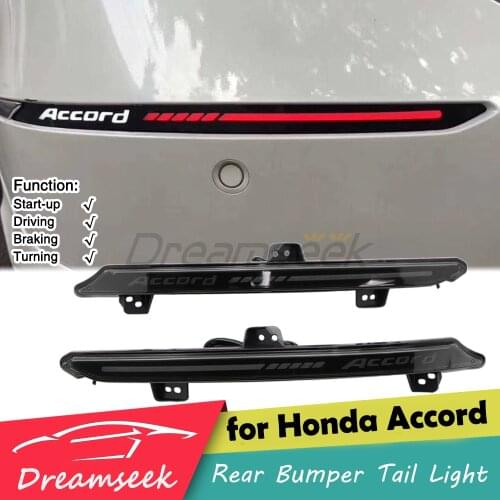 LED Reflector Rear Bumper Tail Light for Honda Accord 2018 2019 2020 Brake Lamp w/ Dynamic Turn Signal Alphabet Style Smoke Lens