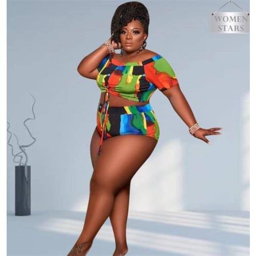 Plus Size Two Piece Set Women Wholesale Shorts Sets Crop Top and Short Leggings Beach Outfits New Matching Set 2021 Dropshipping