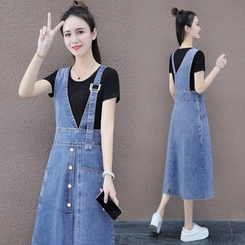 Denim Strap Dress Women 2021 Summer New Korean Style Sleeveless Pocket Slim Fit Jeans Overall Dress Casual Sundress