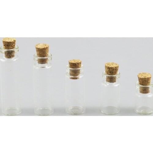 10pcs Lovely 1ml 1.5ml 2ml 2.5ml Mini Clear Glass bottle vial with wooden cork stopper Empty Wishing bottle for Gift Storage