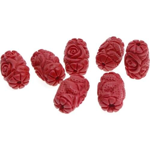 10pcs/lot Carved Rose Flower Cinnabar Red Barrel Beads Spacer Tube Beads for DIY Jewelry Making Charm Bracelet Accessories
