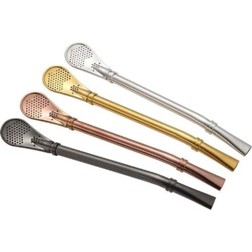 100pcs Stainless Steel 304 Drinking Straw Spoon Tea Filter Pipet Straws Bombilla Gourd Reusable Tea Tools Washable Bar Drinkware