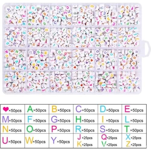 1200Pcs Acrylic Letter Beads White Round Letter Beads Alphabet Beads A-Z and Heart Bead Bracelet Necklace Jewelry Making