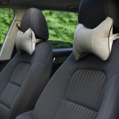 2 Pcs Car Headrest Pillow Leather Neck Super Soft Memory Foam Auto Seat Cover Head Neck Rest Cushion Hole-digging Car Headrest