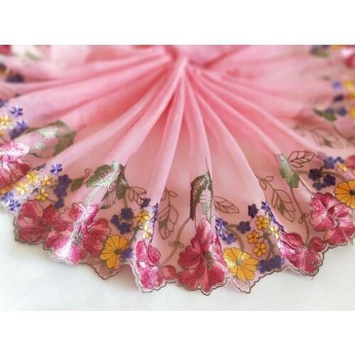 2 Yards Flowers Embroidered Lace Trim Peachy Tulle Lace 7.87 Inches Wide High Quality