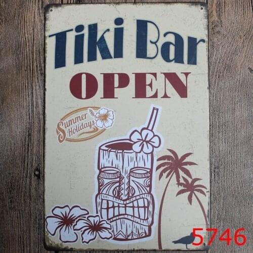 20X30cm Metal Tin Sign Tiki Bar Open Bar Pub Vintage Retro Poster Cafe Art
